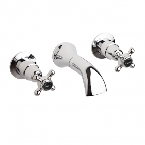 Bayswater Taps & Wastes - 3-Hole Wall Mounted Basin Mixer With Spout X-Head