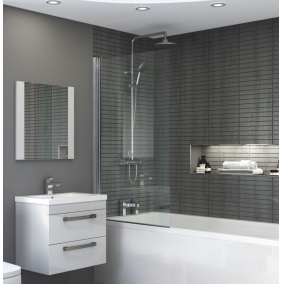 Essential Baths - Spring Half Radius Bath Screen With Fixed Panel, 900mm Wide