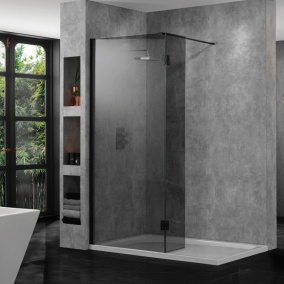 Aquadart Shower Enclosures - 10mm Hinged Return Panel 300mm Smoked Glass Matt Black