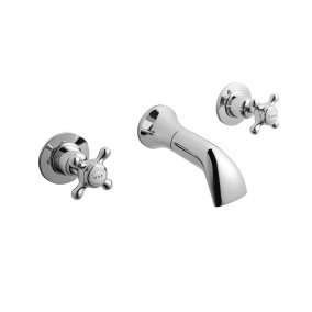 Bayswater Taps & Wastes - 3-Hole Wall Mounted Basin Mixer With Spout X-Head