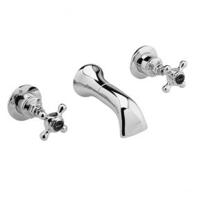 Bayswater Taps & Wastes - 3-Hole Wall Mounted Basin Mixer With Spout X-Head