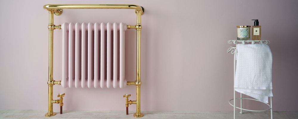 Bisque Bespoke Classic radiator in gold with pink radiator