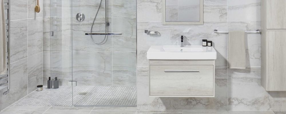 Wetroom Shower with fixed glass panel and flipper panel 