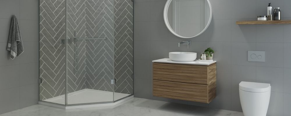 Pentagon Quintesse Shower enclosure on white tray