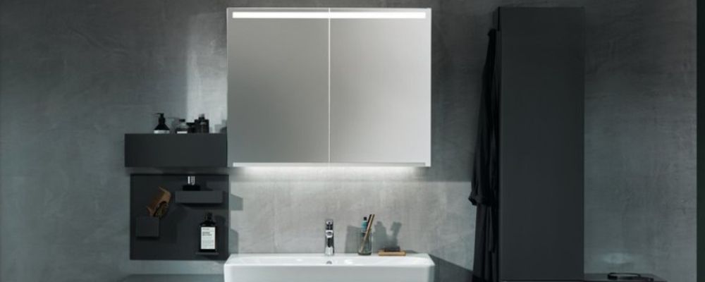 Geberit Illuminated mirror cabinet with under lighting