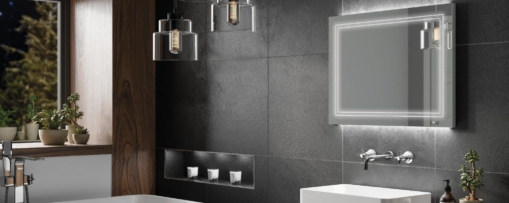 HIB Spectre illuminated mirror with up and down ambient lighting